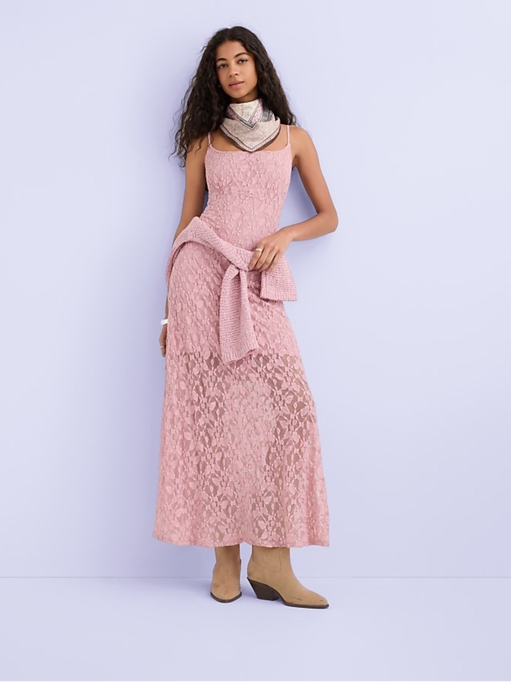 Lace Maxi Slip Dress in Dusty Pink
